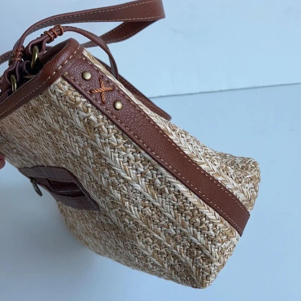 Sakroots small straw owl satchel handbag purse